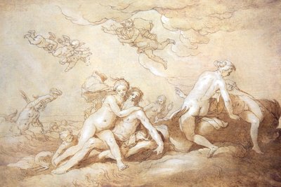 ネプチューンとアンフィトリテ（ペン・インク） 作： Abraham Bloemaert
