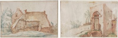 農民のコテージ (直腸); ブリッジとゲート (裏面) 作： Abraham Bloemaert
