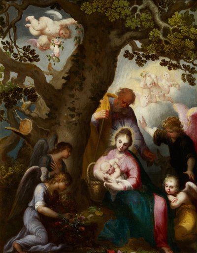 The Flight into Egypt - Bloemaert, Abraham (1566-1651) - Oil on wood - 46x35 - カルメン・ティッセン美術館、マラガ 作： Abraham Bloemaert