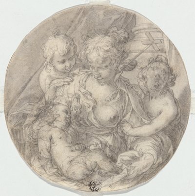 幼子キリストを抱くマドンナ、洗礼者ヨハネともう一人の幼子（カリタス） 作： Abraham Bloemaert