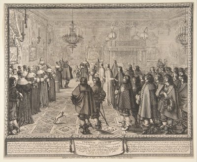 ポーランド国王ブワディスワフ4世とマリールイスの結婚契約式典、1645年。 作： Abraham Bosse