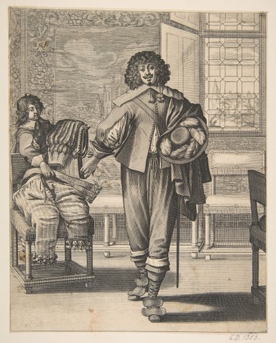 服装の過剰に対する反対の勅令に続く廷臣17世紀半ばの...に続く廷臣。 作： Abraham Bosse