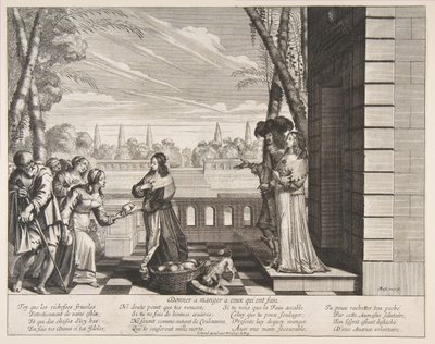 空腹の餌やり、1635年。 作： Abraham Bosse