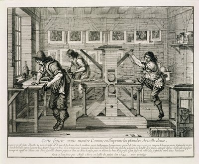 フランスの印刷機、1642 作： Abraham Bosse
