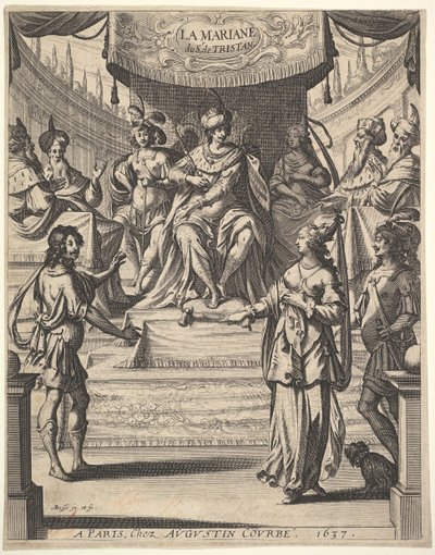 Tristan LHermiteの前絵：ヘロデとその前に立つマリアンヌ、1637年。 作： Abraham Bosse