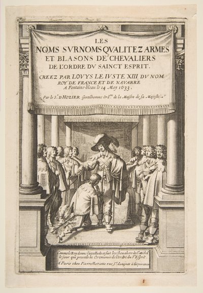 ピエール・ドジエへの口絵ニックネームは、騎士の紋章と紋章を形作る...、1634年。 作： Abraham Bosse