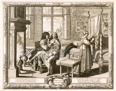 暖炉のそばで膝を立てて座る妻を持つ夫、Bosse, Abraham (1602-76) 作： Abraham Bosse
