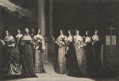 賢い処女は愚かな処女に油を断る1635年。 作： Abraham Bosse