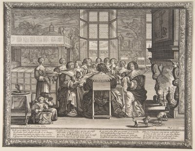 夫の不在の間の食卓の妻たち1635-36。 作： Abraham Bosse