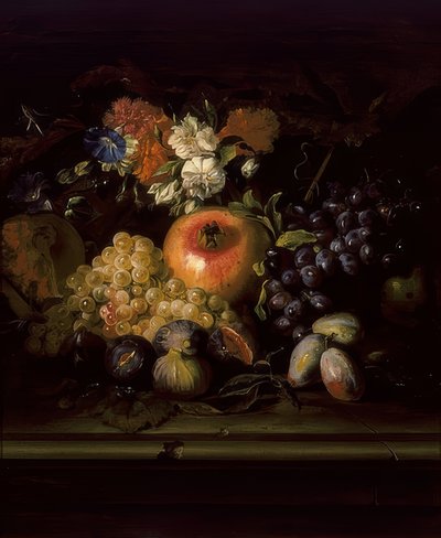 花と果物のある静物 作： Abraham Brueghel