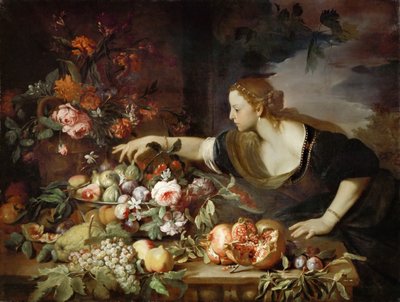 果物を取る女性 作： Abraham Brueghel