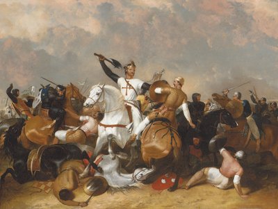 アスコランの戦いでのリチャード1世（キャンバスに油彩） 作： Abraham Cooper