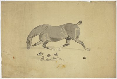 走る馬と犬 作： Abraham Cooper