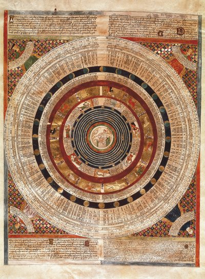 コスモグラフィ：天文学者がアストロラーベを持っているように地球を表現したもの 作： Abraham Cresques