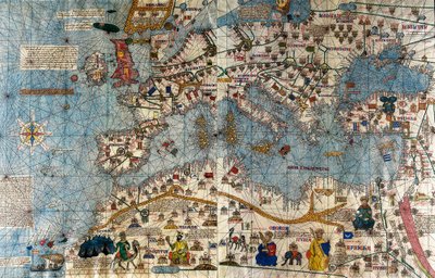 大西洋と地中海のあるヨーロッパ大陸のカタロニア語の地図 作： Abraham and Cresques Jehuda Cresques