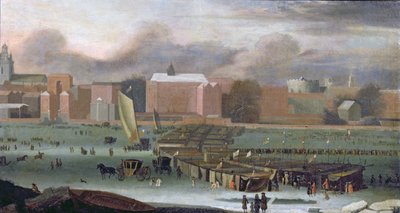 テンプル階段のテムズ川でのフロストフェア、1684年頃 作： Abraham Danielsz. Hondius