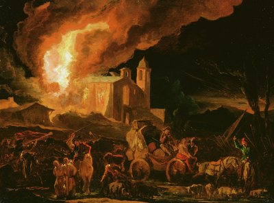 燃える修道院を略奪する兵士（パネルに油彩） 作： Abraham Danielsz. Hondius