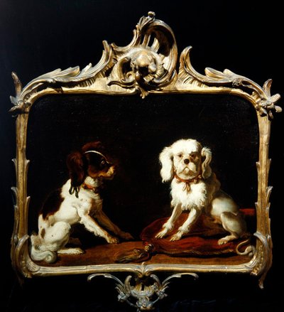 2匹のペットの犬（油彩・キャンバス） 作： Abraham Danielsz. Hondius
