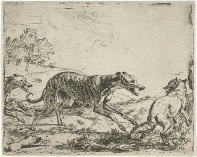 狐と三匹の犬 作： Abraham Danielsz. Hondius