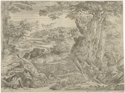 犬に襲われるイノシシ 作： Abraham Danielsz. Hondius