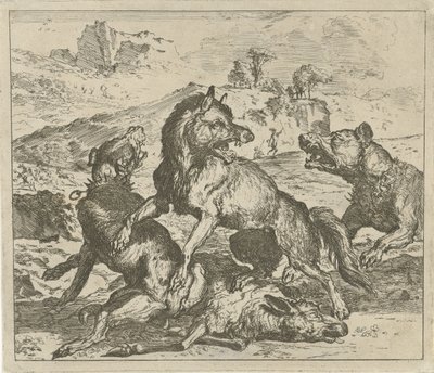 犬に襲われるオオカミ いろいろな動物（シリーズタイトル） 作： Abraham Danielsz. Hondius