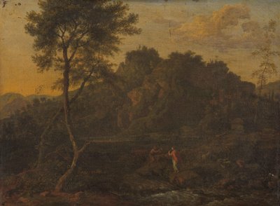 風景の中で音楽を奏でるニンフと羊飼い 作： Abraham Genoels (attributed to)