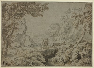 サテュロス、ヤギ、その他の人物のいる風景 作： Abraham Genoels II