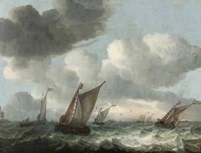 波立つ沖合の漁船（油彩・パネル） 作： Abraham Hendricksz van Beyeren