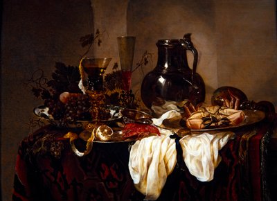 水差しと甲殻類のある静物 作： Abraham Hendricksz van Beyeren