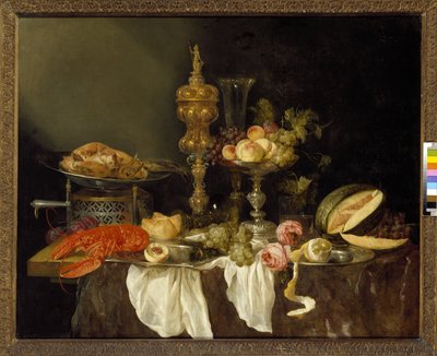 ロブスターとトルコのある静物 作： Abraham Hendricksz van Beyeren