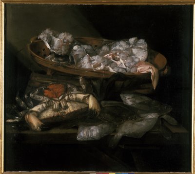 ヒラメとカニのある静物 作： Abraham Hendricksz van Beyeren