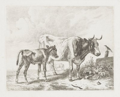 牧草地の牛と子牛 作： Abraham Hendrik Winter