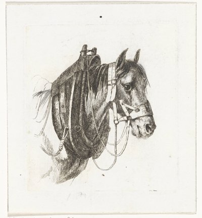 手綱、ハーネス、サドル付きの馬の頭 作： Abraham Hendrik Winter
