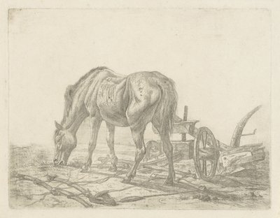 鋤を持ったハーネスをつけていない馬 作： Abraham Hendrik Winter