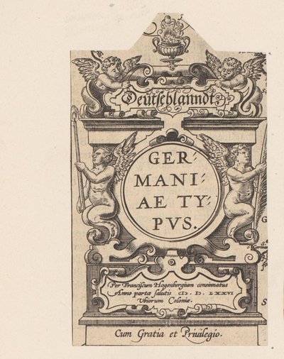 Cartouche met vier putti Cartouche van een kaart van Duitsland ドイツ ドイツのタイプ (オブジェクトのタイトル) Theatrum Orbis Terrarum（シリーズタイトル） 作： Abraham Hogenberg