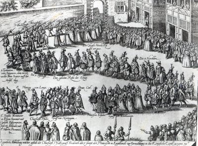 フレデリック5世、パラタイン選挙人、エリザベス王女の結婚式の行列、1613年 作： Abraham Hogenberg