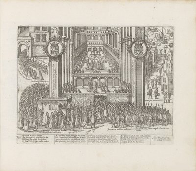 ジェームズ 1 世の戴冠式 (1603 ～ 1604 年) のウェストミンスター寺院の外観。 作： Abraham Hogenberg