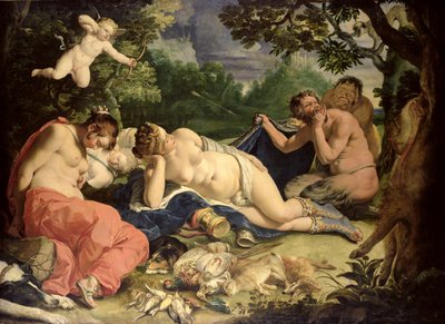 ダイアナとニンフの睡眠、サテュロスが訪れた、1620 作： Abraham Janssens van Nuyssen