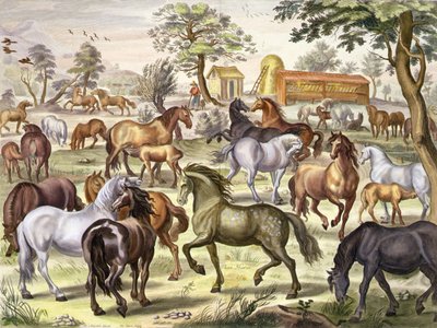 ウィリアム・キャベンディッシュ（1592-1676）ニューカッスル侯爵の「馬の着せ方と新発明」より第11版、ペトルス・クルーウェ（1629-70）のエングレーヴィング（アクアチント）による1657年の「自由に走る馬」。 作： Abraham Jansz. van (after) Diepenbeeck