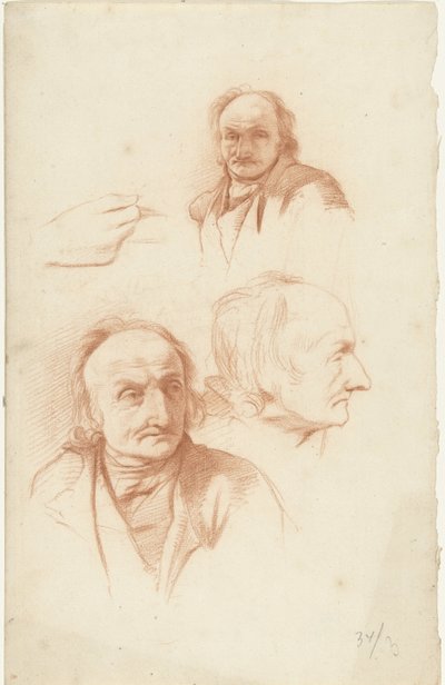 老人の頭と手の 3 つの習作 作： Abraham Johannes Ruytenschildt