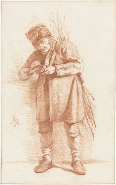 パイプと棒の束を持つ立っている男 作： Abraham Johannes Ruytenschildt
