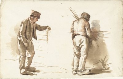 立っている男性の 2 つの研究 作： Abraham Johannes Ruytenschildt