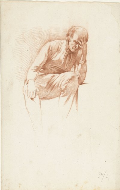 座っている老人、手を顔に当てている 作： Abraham Johannes Ruytenschildt