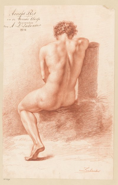 後ろから見た着席男性裸体 (2等賞 1812) 作： Abraham Lion Zeelander