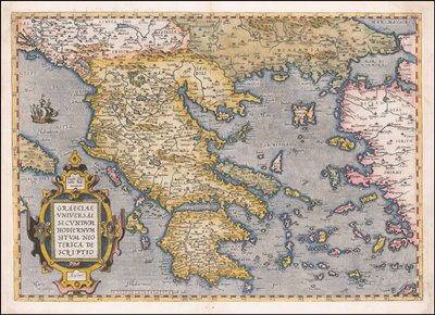1584年、アブラハム・オルテリウスによるギリシャとエーゲ海の地図 作： Abraham Ortelius