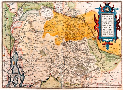 Brabantiae Germaniae Inferioris Nobilissimmae Provinciae Descriptio オランダ領ゲルマン人（Kempeland）以南の地理地図 Abraham Ortelius（Oertel, Ortell or Ortel）の "Theatrum Orbis Terrarum "からの引用。 作： Abraham Ortelius