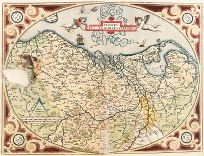 Descriptio Germaniae Inferioris オランダ領ゲルマンの地理地図 Abraham Ortelius (Oertel, Ortell or Ortel) による「Theatrum Orbis Terrarum」から。 作： Abraham Ortelius