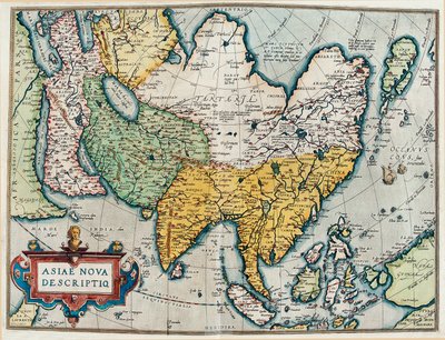 アジア大陸の説明、"Theatrum Orbis Terrarum "からの地理的な地図 作： Abraham Ortelius