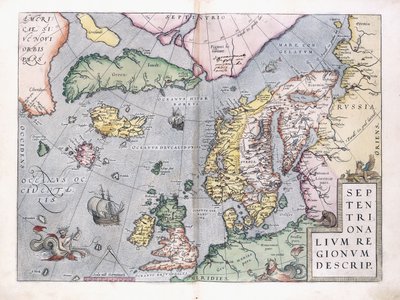 北ヨーロッパの2ページの地図、1575 作： Abraham Ortelius