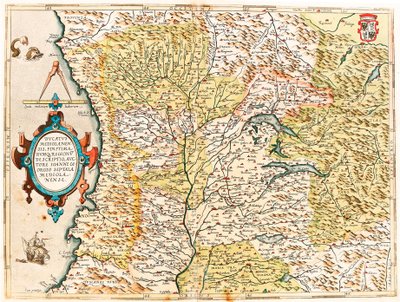 Ducatus Mediolanensis, Finitimarumq Regionu Descriptio Auctore Iooanne Georgio Septala Mediolanense Abraham Ortelius（Oertel, Ortell or Ortel）の「Theatrum Orbis Terrarum」からミラノ公爵の地理地図。 作： Abraham Ortelius